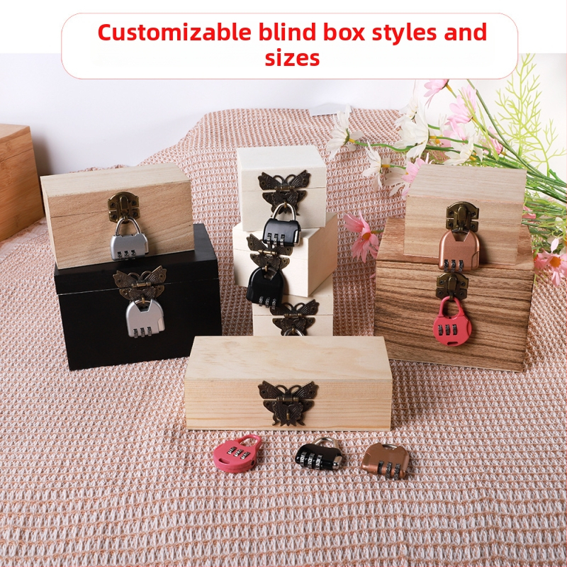 Drvena kutija s bravom i graviranjem, Model 001, Prirodno drvo, Unutarnja tkanina, Print loga dostupan