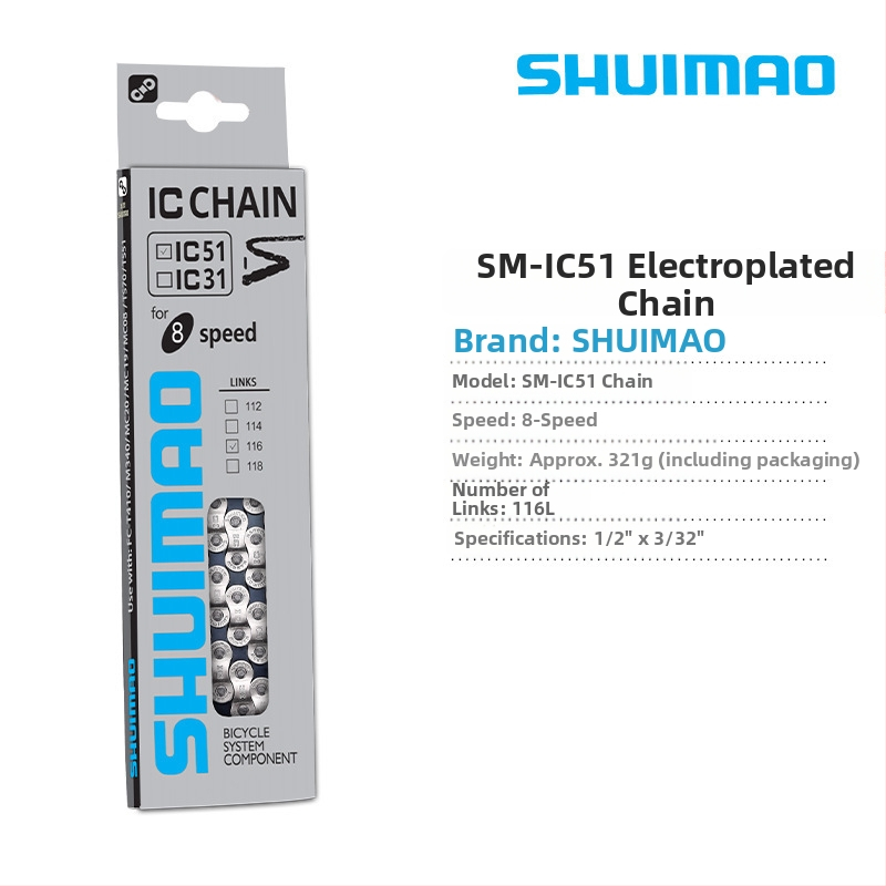 Reťaz na bicykel pre 8–12 rýchlostí; vysokouhlíková oceľ; krok 12,7; dĺžka 116L/126L