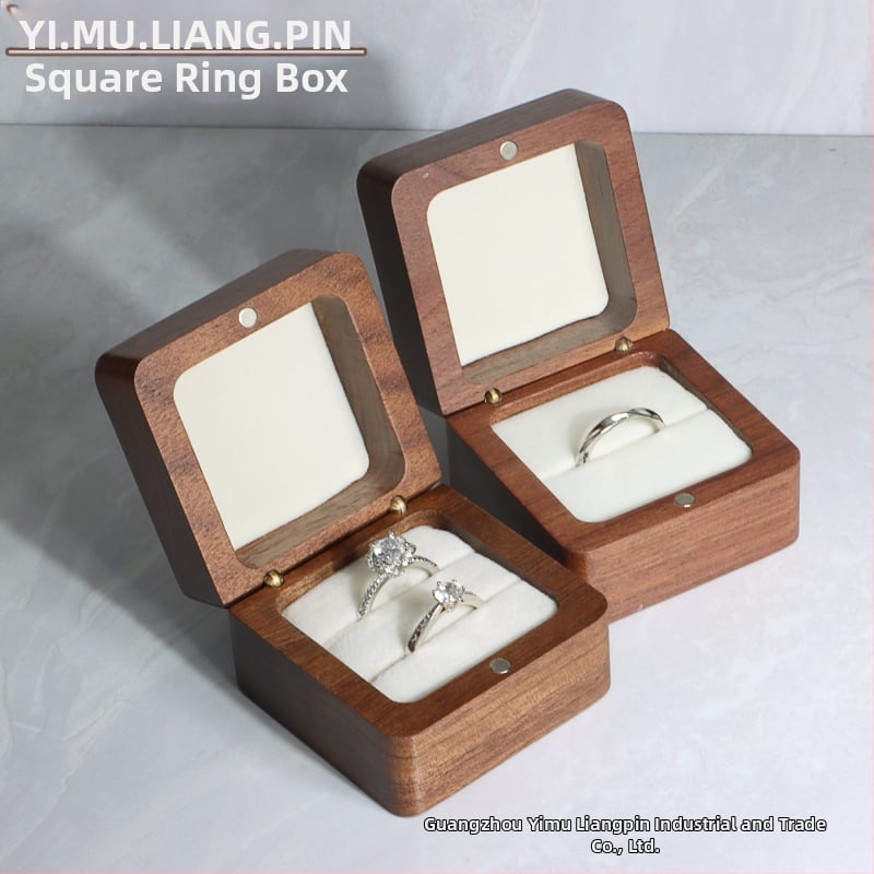 Kutija za prstenje od orašastog drveta — pakiranje nakita, transportno pakiranje, jedna plastična vrećica u vanjskom kartonu