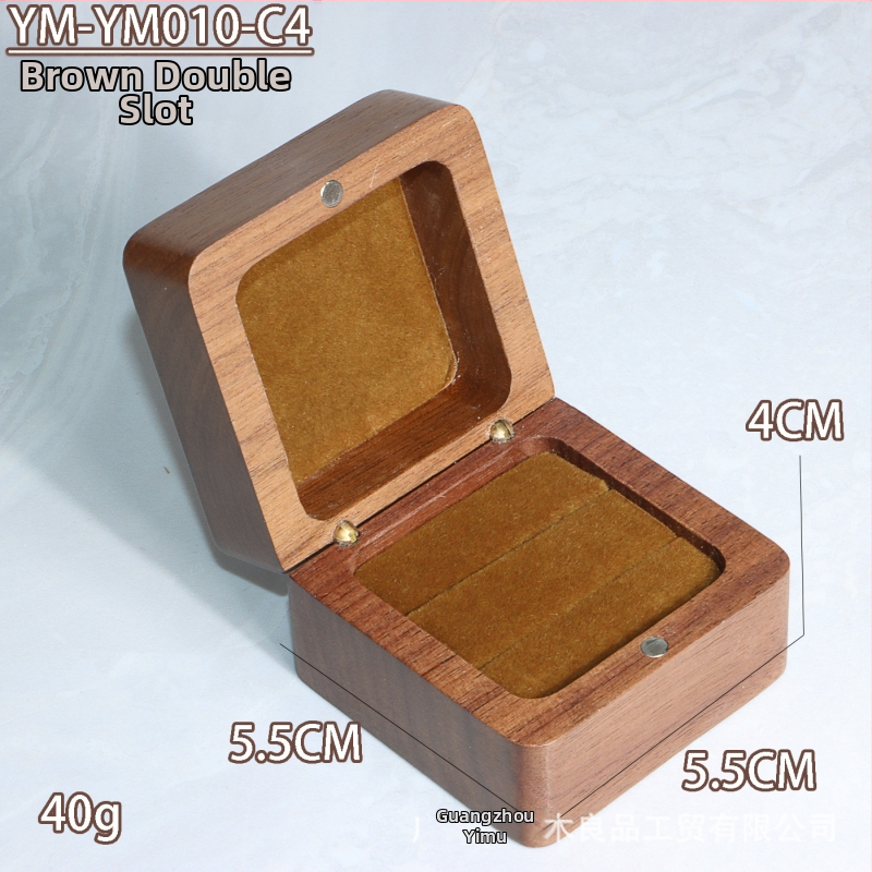 Kutija za prstenje od orašastog drveta — pakiranje nakita, transportno pakiranje, jedna plastična vrećica u vanjskom kartonu