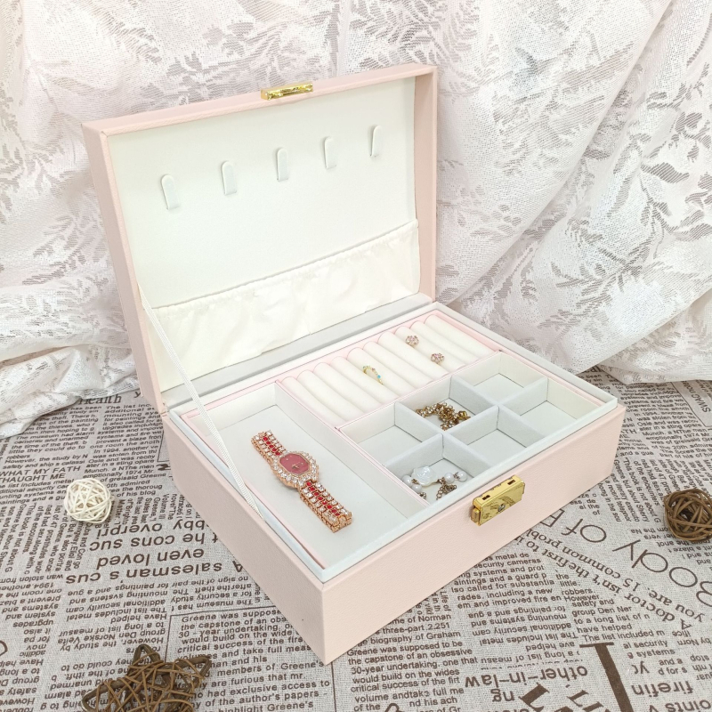 Nordijski stil kutija za nakit, zaključavanje, velik kapacitet, kvadratni oblik, kompozitni materijal