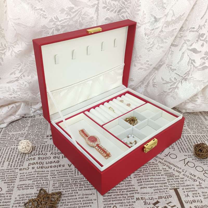 Nordijski stil kutija za nakit, zaključavanje, velik kapacitet, kvadratni oblik, kompozitni materijal
