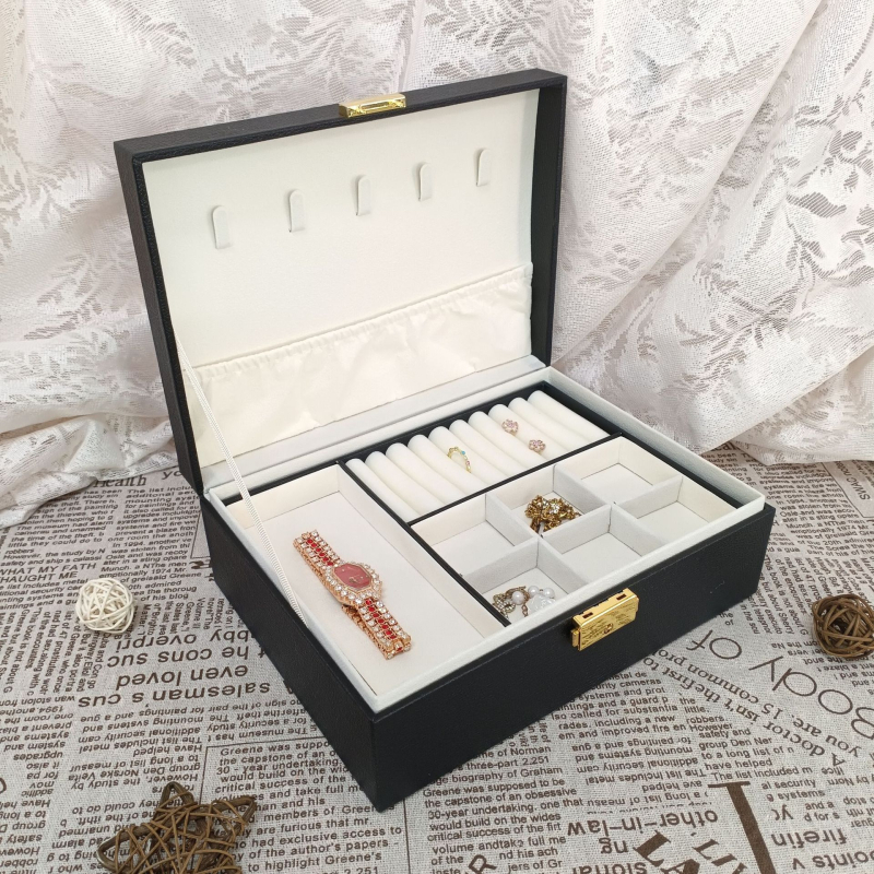 Nordijski stil kutija za nakit, zaključavanje, velik kapacitet, kvadratni oblik, kompozitni materijal