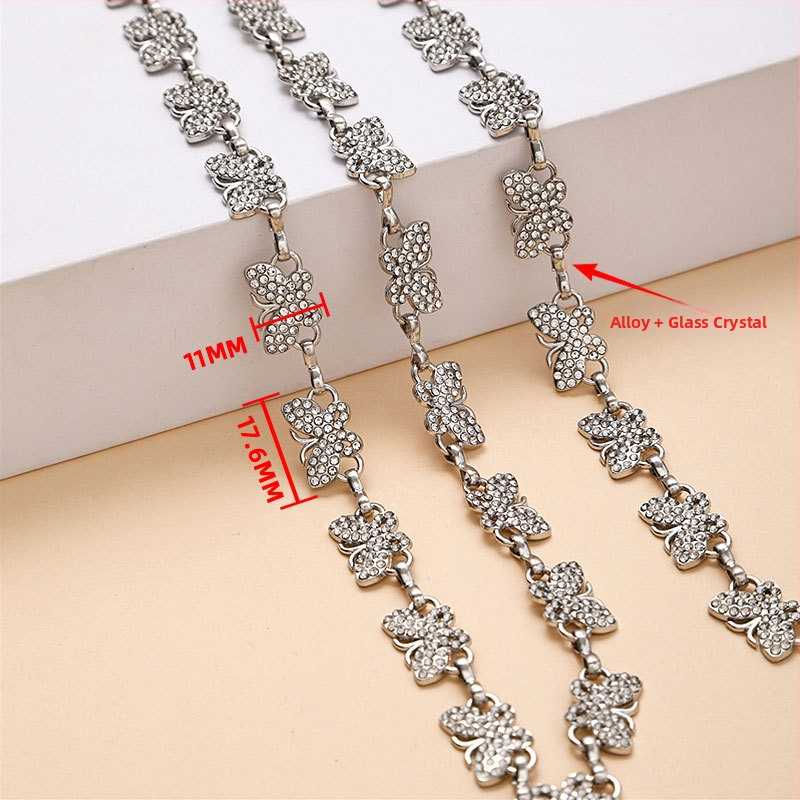 Nakit od metalne lančić s kristalima - dekorativni dodatak (Metal; elektroplatiranje; prilagođljiv; ljeto 2023)