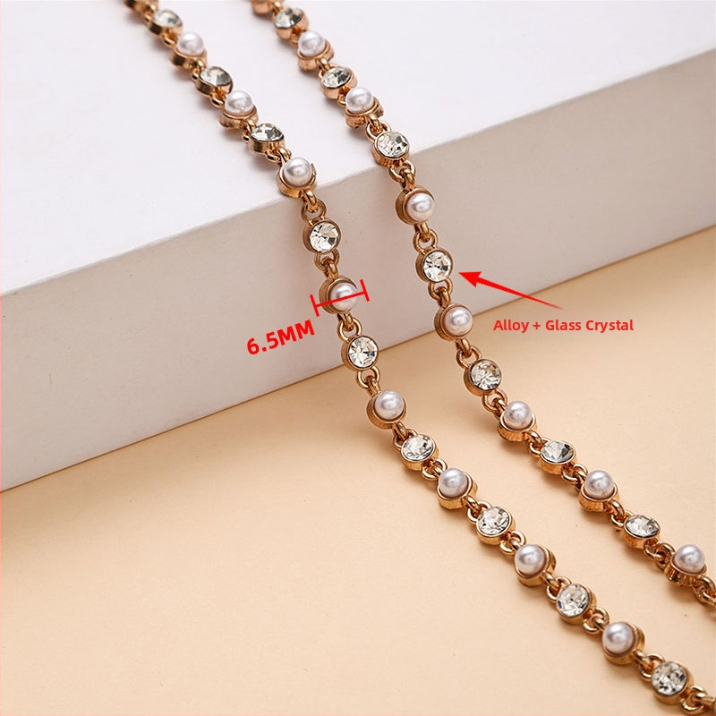 Nakit od metalne lančić s kristalima - dekorativni dodatak (Metal; elektroplatiranje; prilagođljiv; ljeto 2023)