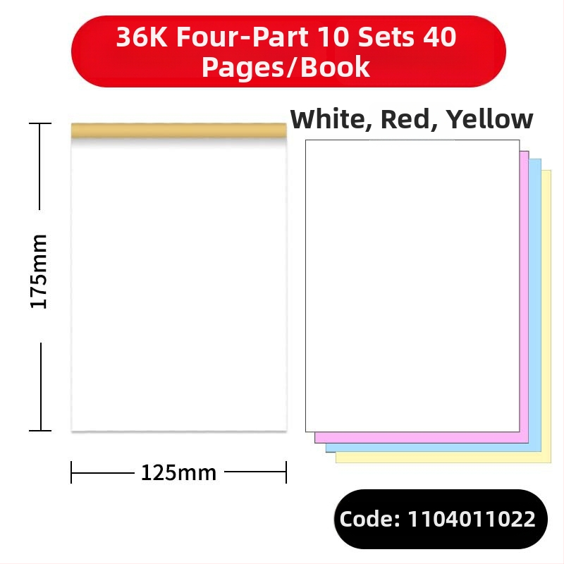 Yulu Paper Products Karbonless bilježnica, dvodijelna, trodijelna i četverodijelna kopir papir, blok za narudžbe jelovnika, prazan višedijelni memo blok, oblik: papir blok, IP autorizacija: Da