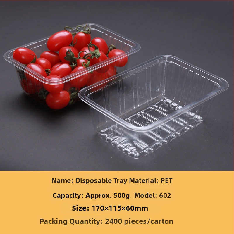 Jednorazová priehľadná PET plastová tácka na balenie ovocia a zeleniny bez krytu, s potlačou loga a možnosťou prispôsobenia