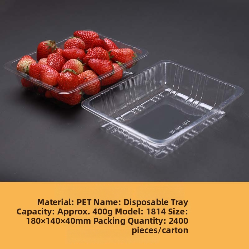 Jednorazová priehľadná PET plastová tácka na balenie ovocia a zeleniny bez krytu, s potlačou loga a možnosťou prispôsobenia