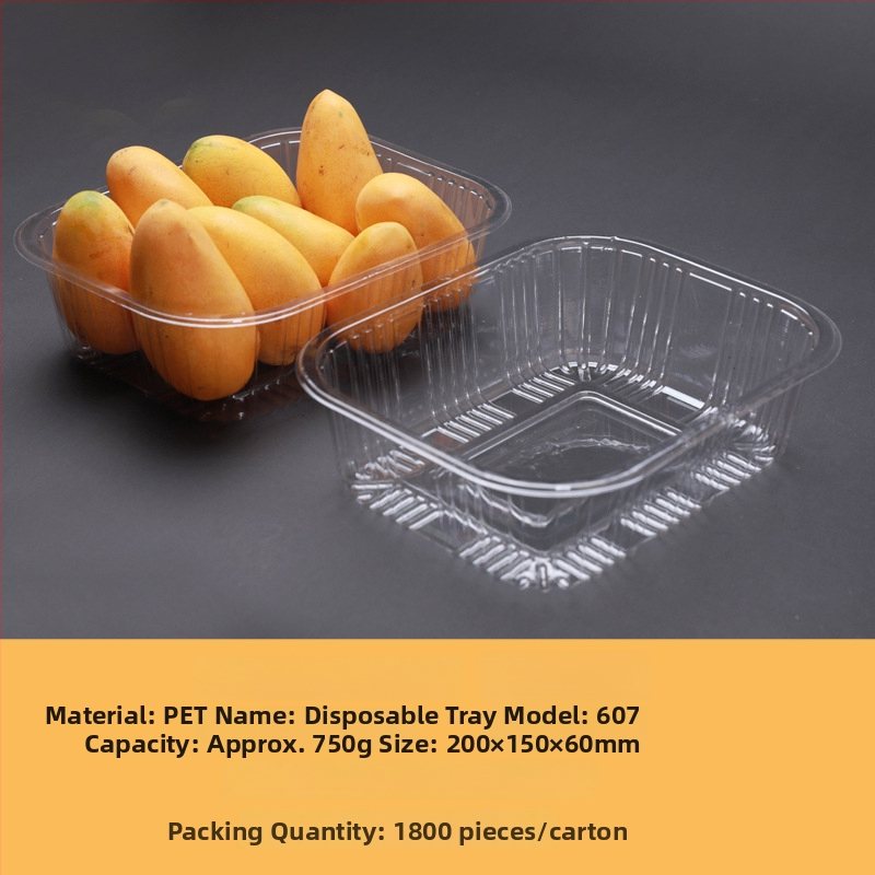 Jednorazová priehľadná PET plastová tácka na balenie ovocia a zeleniny bez krytu, s potlačou loga a možnosťou prispôsobenia