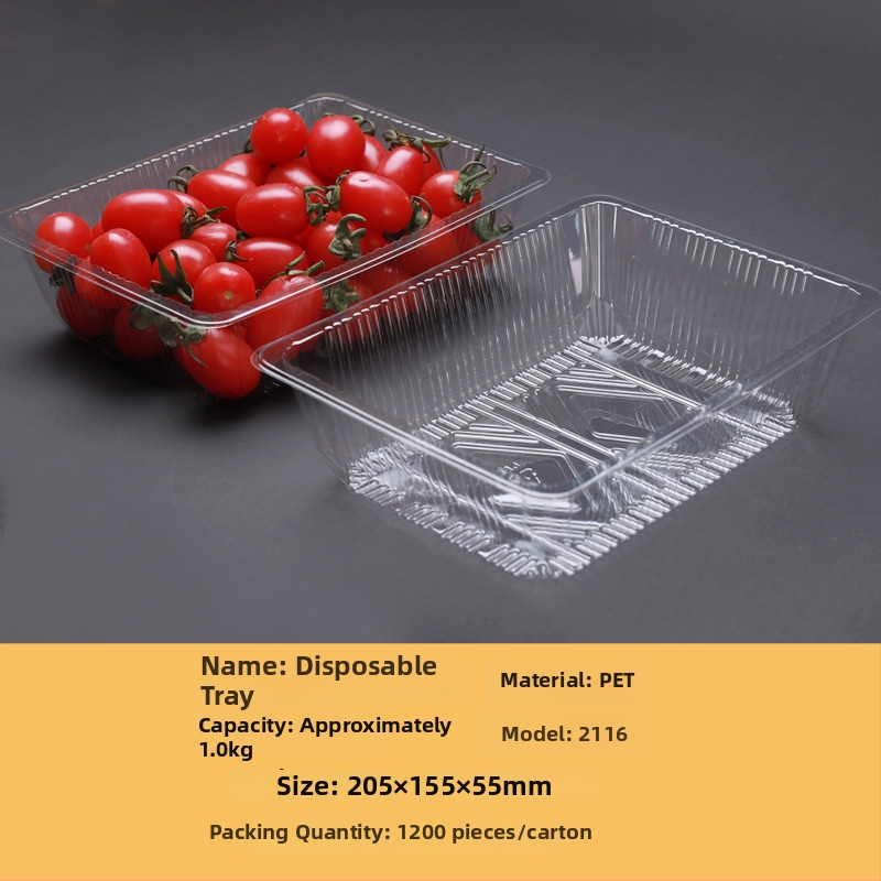 Jednorazová priehľadná PET plastová tácka na balenie ovocia a zeleniny bez krytu, s potlačou loga a možnosťou prispôsobenia