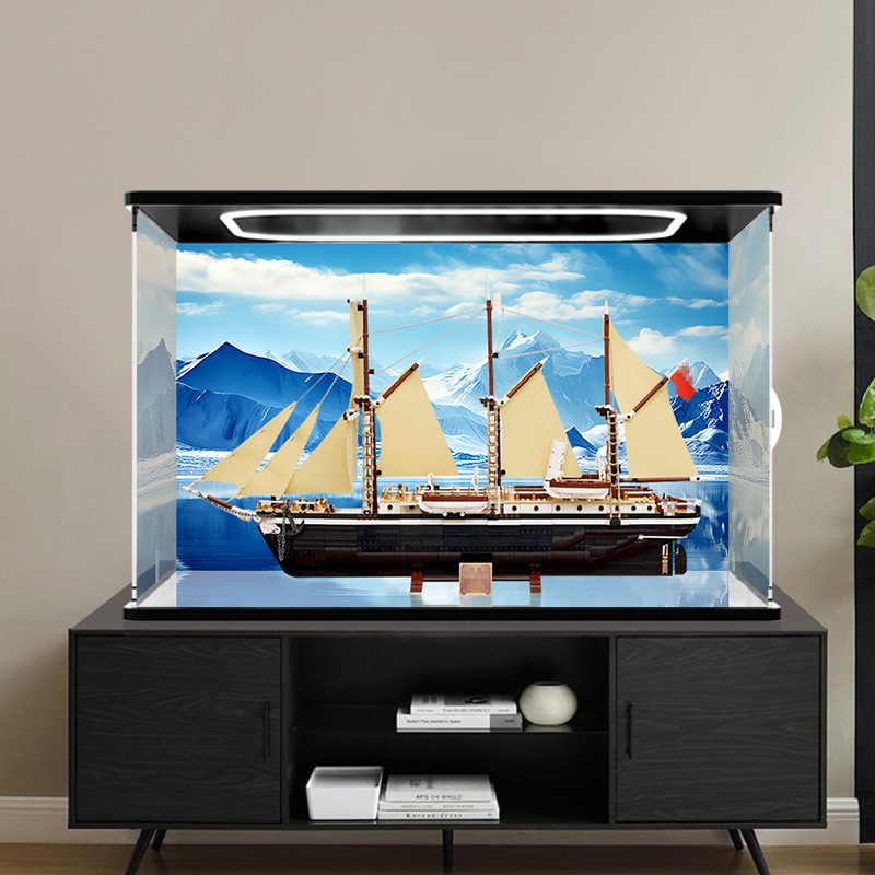 Cutie de depozitare pentru figuri LEGO 10335 – Display din acrilic transparent, protecție împotriva prafului, capacitate 3, fără capac, imprimare logo