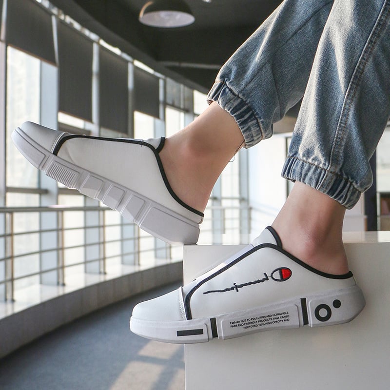 Férfi zárt orrú slip-on mules, koreai stílus, gumi talp, felsőrész műbőr, injektált talp-technológia