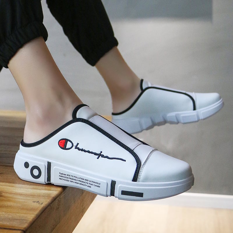 Férfi zárt orrú slip-on mules, koreai stílus, gumi talp, felsőrész műbőr, injektált talp-technológia