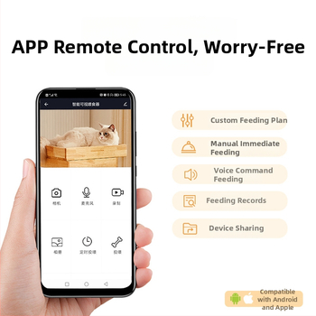 Intelligens háziállat etető, 6 L kapacitás, távoli vezérlés alkalmazáson keresztül, ütemezett etetés, videó interakció, kettős energiaellátás