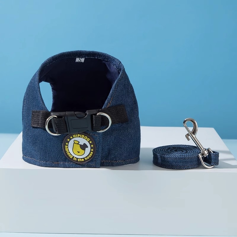 Denim prsluk s vodilicom za male pse
