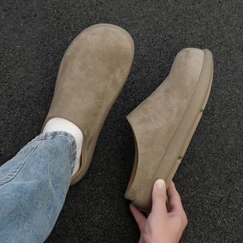 Muške slip-on mule s kapicom na prstu, japanskog stila, gornji dio od velura vlakana od krave, gumena potplata