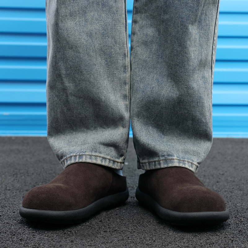 Muške slip-on mule s kapicom na prstu, japanskog stila, gornji dio od velura vlakana od krave, gumena potplata