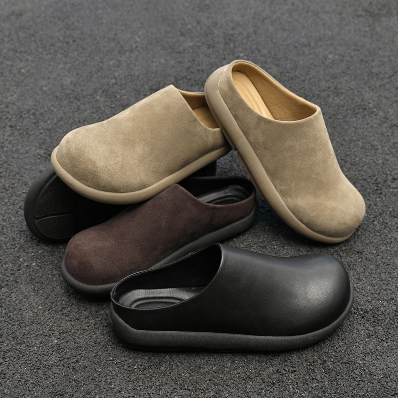 Muške slip-on mule s kapicom na prstu, japanskog stila, gornji dio od velura vlakana od krave, gumena potplata