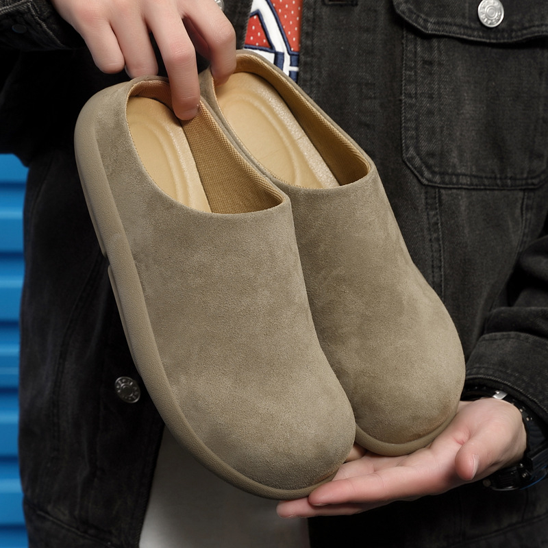 Muške slip-on mule s kapicom na prstu, japanskog stila, gornji dio od velura vlakana od krave, gumena potplata