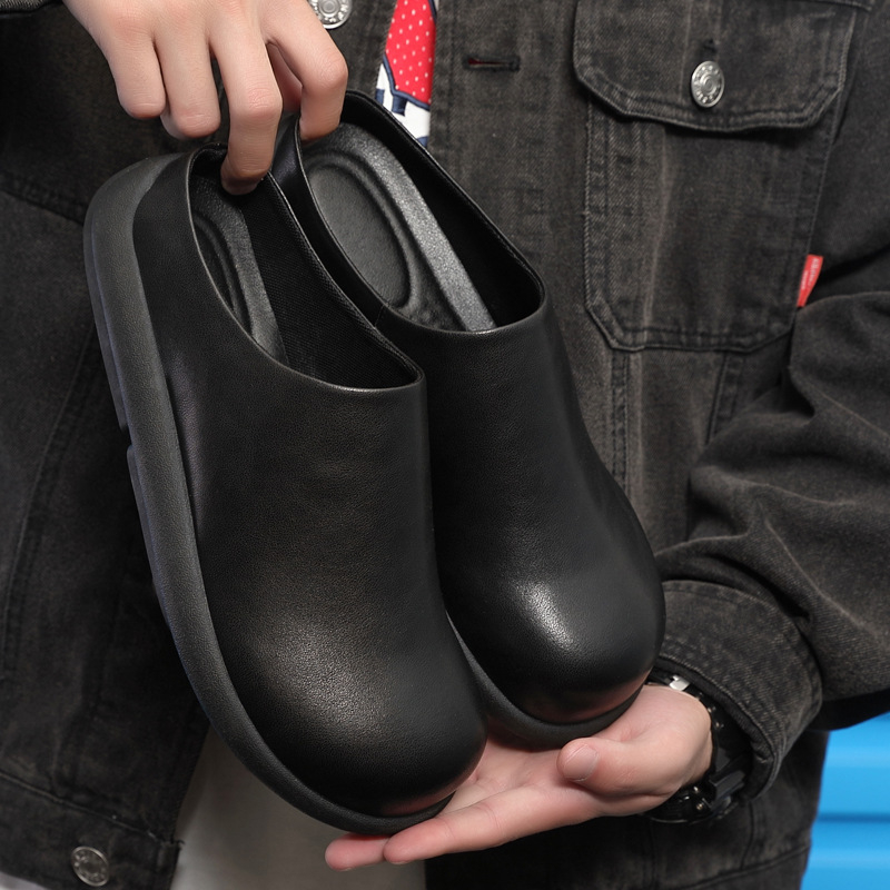 Muške slip-on mule s kapicom na prstu, japanskog stila, gornji dio od velura vlakana od krave, gumena potplata