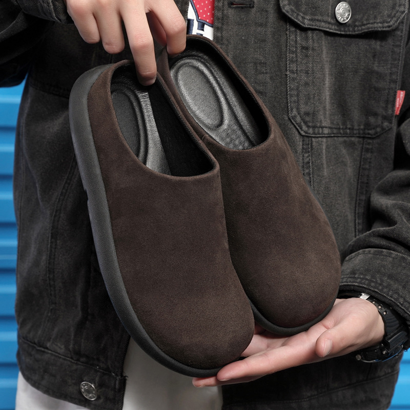 Muške slip-on mule s kapicom na prstu, japanskog stila, gornji dio od velura vlakana od krave, gumena potplata