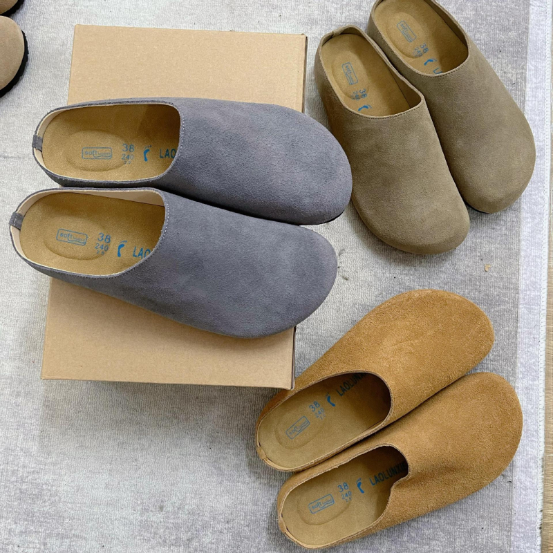 Muške Birkenstock-inspirirane retro mule s debelim potplatom, nubuk koža na gornjoj strani, plastična potplata, slip-on, proljeće 2025