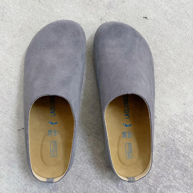 Muške Birkenstock-inspirirane retro mule s debelim potplatom, nubuk koža na gornjoj strani, plastična potplata, slip-on, proljeće 2025