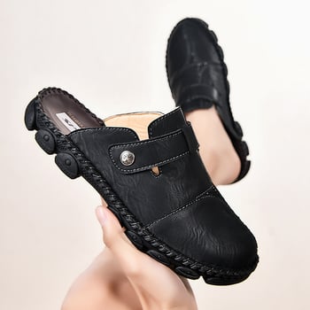 Sandale casual pentru bărbați, outdoor, talpă din cauciuc, partea superioară din piele microfibră, cusută, antiderapant