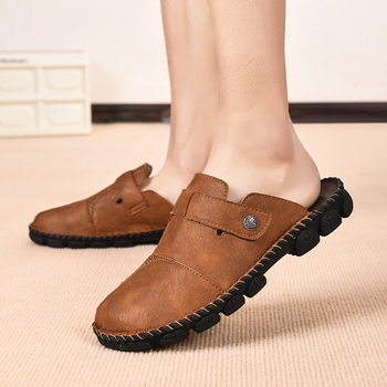 Sandale casual pentru bărbați, outdoor, talpă din cauciuc, partea superioară din piele microfibră, cusută, antiderapant