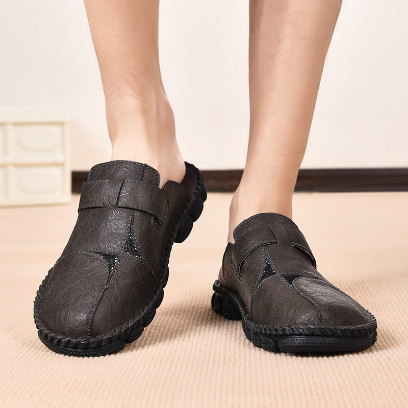 Sandale casual pentru bărbați, outdoor, talpă din cauciuc, partea superioară din piele microfibră, cusută, antiderapant