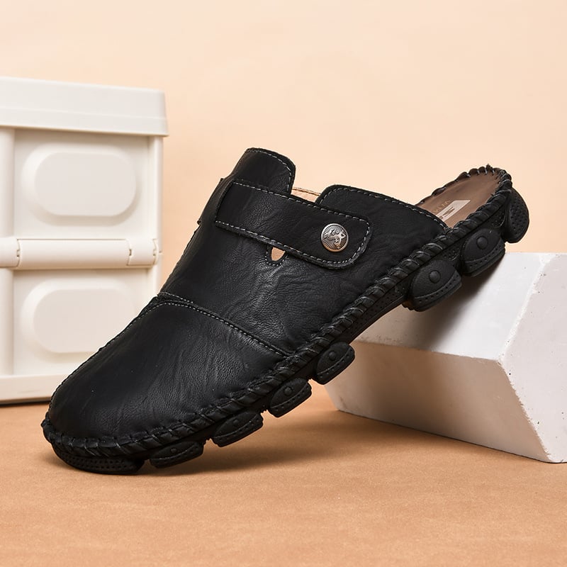 Sandale casual pentru bărbați, outdoor, talpă din cauciuc, partea superioară din piele microfibră, cusută, antiderapant