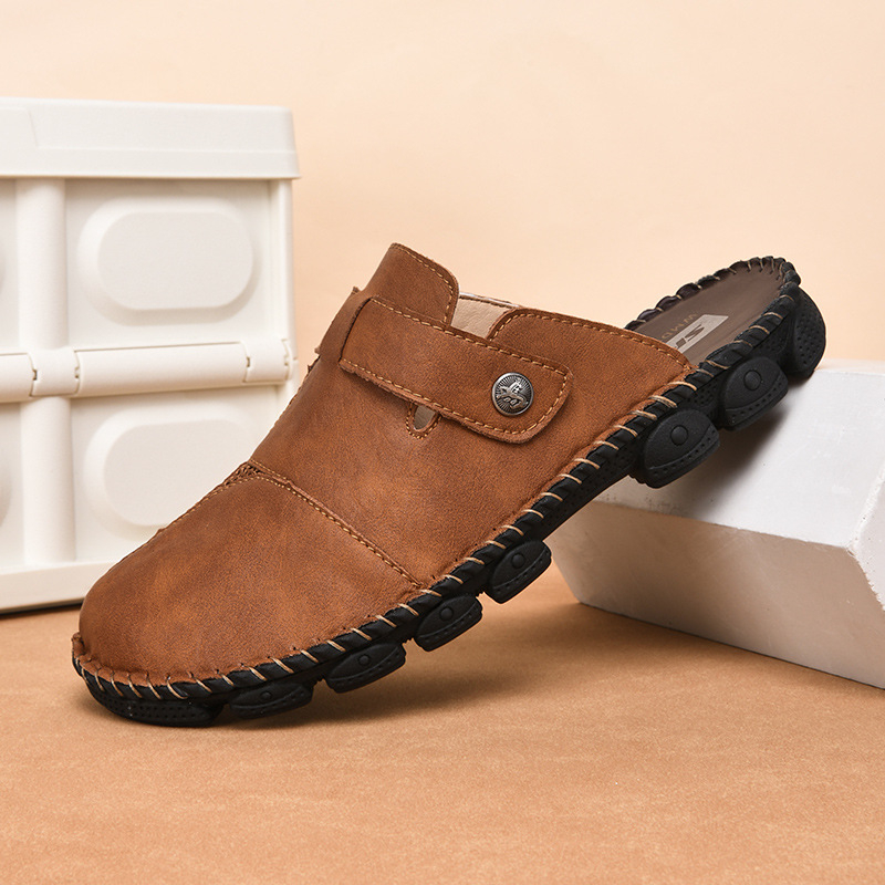 Sandale casual pentru bărbați, outdoor, talpă din cauciuc, partea superioară din piele microfibră, cusută, antiderapant