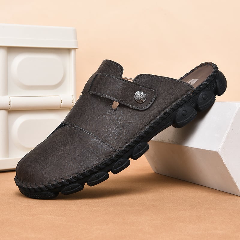 Sandale casual pentru bărbați, outdoor, talpă din cauciuc, partea superioară din piele microfibră, cusută, antiderapant