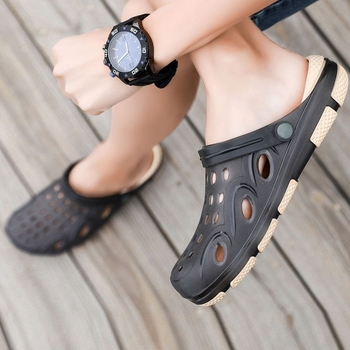 Sandale bărbați cu găuri pentru plajă: antiderapante, impermeabile, rezistente la uzură, talpă EVA, partea superioară PVC, închidere cu cataramă