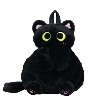 Rucsac din pluș cu pisică - stil proaspăt și drăguț, blană de iepure, închidere cu fermoar, căptuială poliester-bumbac, buzunar pentru telefon