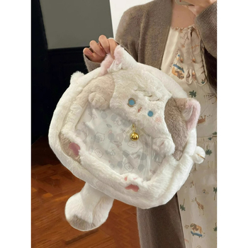 Rucsac plușat cu pisicuță, închidere cu fermoar, căptuială poliester, buzunar intern cu fermoar, buzunar patch exterior