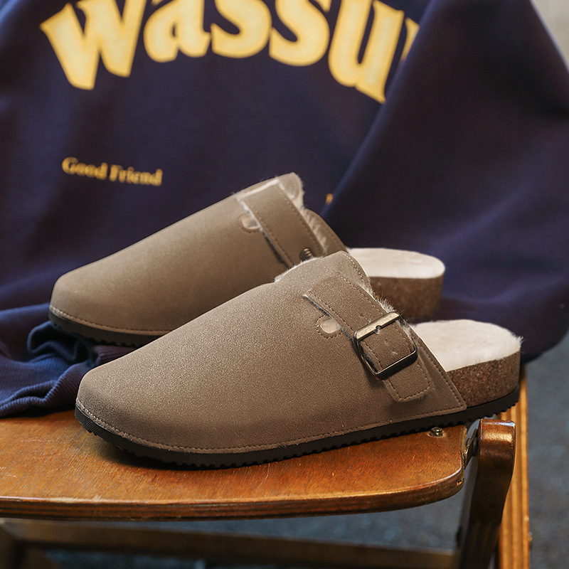 Papuci de iarnă pentru bărbați Slip-On, căptuiți cu fleece; partea superioară din imitation microfiber; talpă PVC