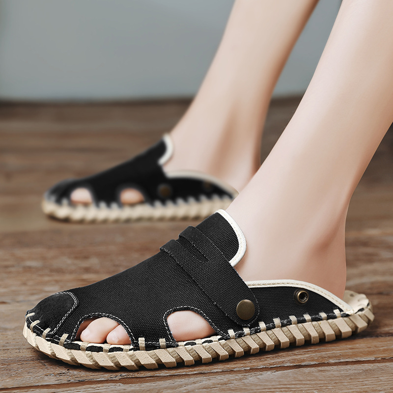 Muške platnene slip-on sandale s tekstilnim gornjim dijelom i gumom, ručno izrađene
