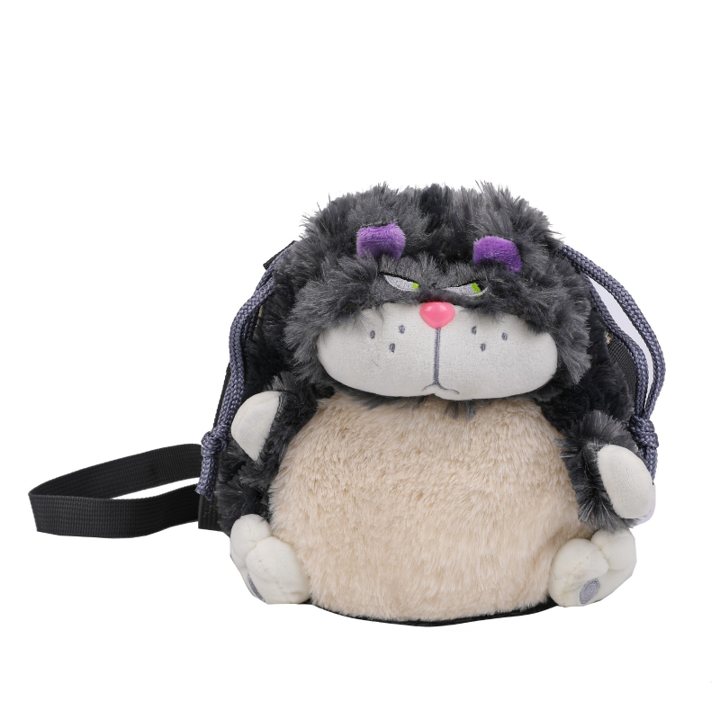Τσάντα ώμου από plush γάτα Λουσίφερ (προσαρμοζόμενος σχεδιασμός; γέμισμα με σπόγγο; υπερ-μαλακό κοντό plush; κατάλληλη για ηλικίες 7–14 ετών)