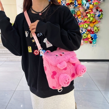 Ženska pliš torba s japanskim stilom i izvezenim motivom mačke, točkasti uzorak, crossbody ili torba na ramenu, podstava od poliestera, zatvaranje s poklopcem, svjež i sladak stil