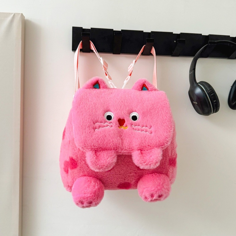 Ženska pliš torba s japanskim stilom i izvezenim motivom mačke, točkasti uzorak, crossbody ili torba na ramenu, podstava od poliestera, zatvaranje s poklopcem, svjež i sladak stil