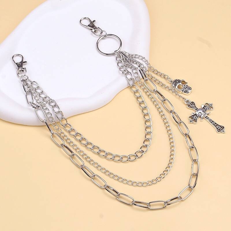 Uniszex fém deréklánc hip-hop stílusban, hossza 60 cm alatt, több hurkokkal