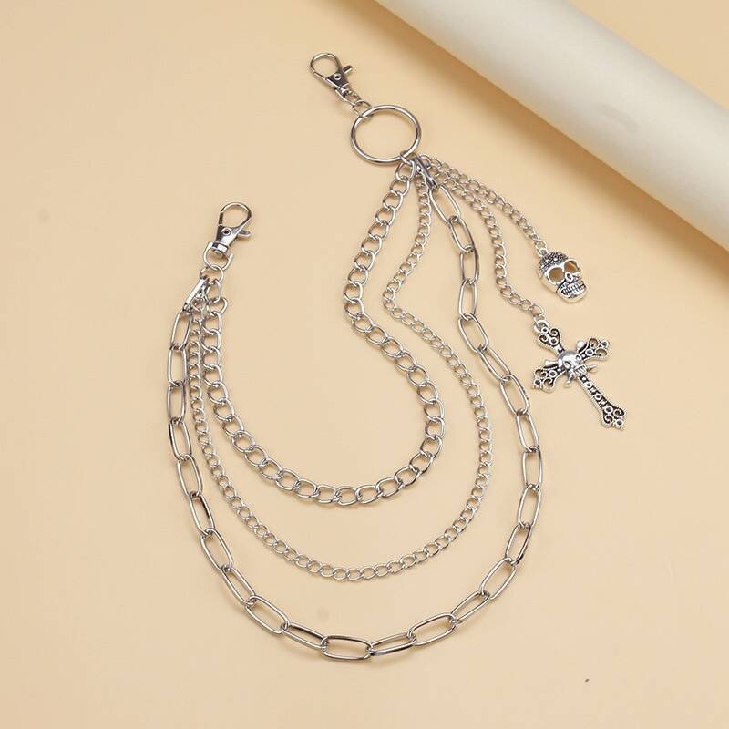 Uniszex fém deréklánc hip-hop stílusban, hossza 60 cm alatt, több hurkokkal