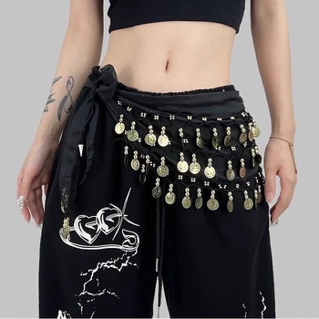 Derékszíj flitterekkel és érmekkel táncos viselethez, női felnőtteknek (Anyag: Szövés; Övcsaták: Egy hurok; Nem: Nő; Korcsoport: Felnőttek)