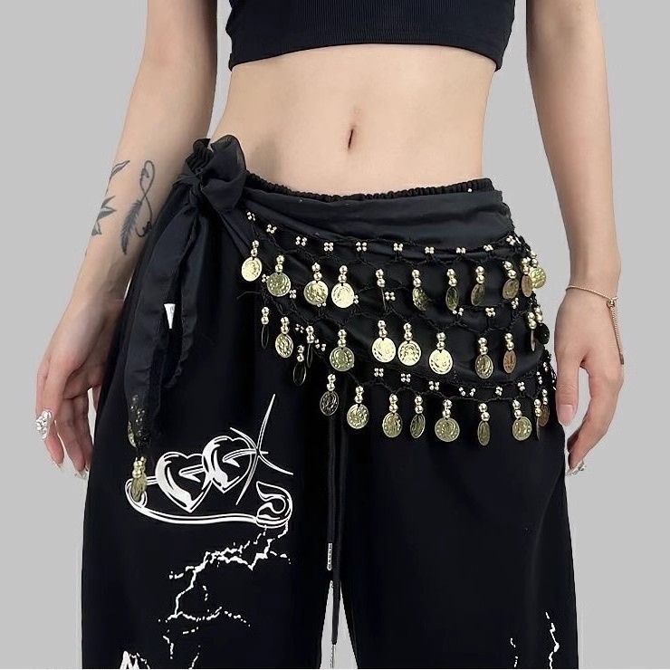 Derékszíj flitterekkel és érmekkel táncos viselethez, női felnőtteknek (Anyag: Szövés; Övcsaták: Egy hurok; Nem: Nő; Korcsoport: Felnőttek)