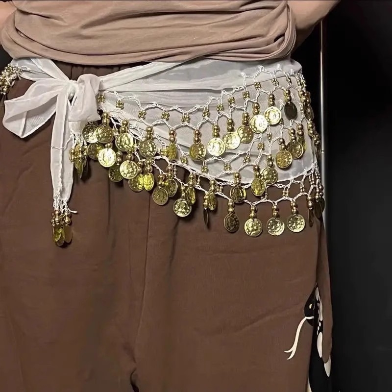 Derékszíj flitterekkel és érmekkel táncos viselethez, női felnőtteknek (Anyag: Szövés; Övcsaták: Egy hurok; Nem: Nő; Korcsoport: Felnőttek)