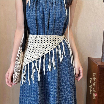 Boho bijeli tkaninski trokutasti šal-pojas za žene, vintage ukrasni šal za struk, hip wrap, marama za glavu, dodatak za struk