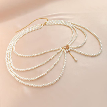 Derékszalag gyöngyökkel, állítható, szövött réz dizájn, 80–100 cm hosszú