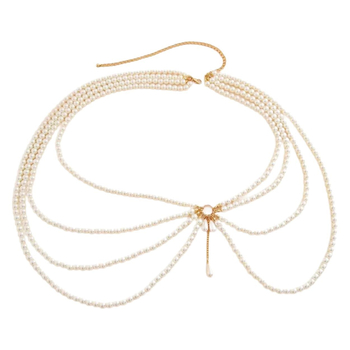 Derékszalag gyöngyökkel, állítható, szövött réz dizájn, 80–100 cm hosszú