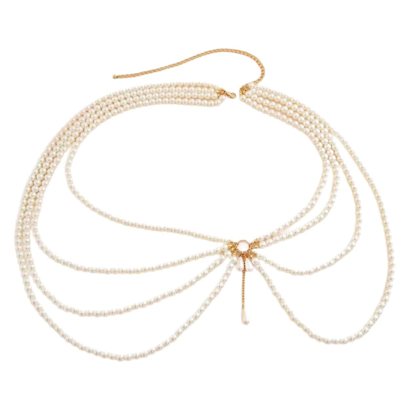 Derékszalag gyöngyökkel, állítható, szövött réz dizájn, 80–100 cm hosszú